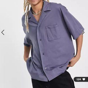 ASOS DESIGN • Oversized Cropped Jersey Shirt • Purple, Size S & XS